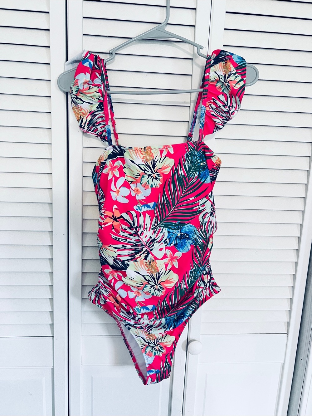Floral Ruffle One-Piece Swimsuit in Hot Pink